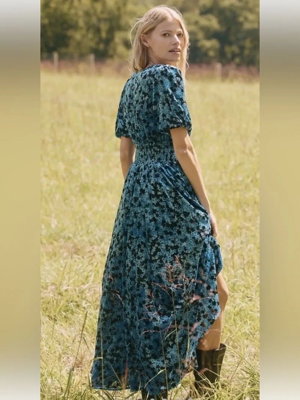 Anthropologie The Katerina Velvet Black and Blue Floral Maxi Dress $228 - Picture 5 of 5